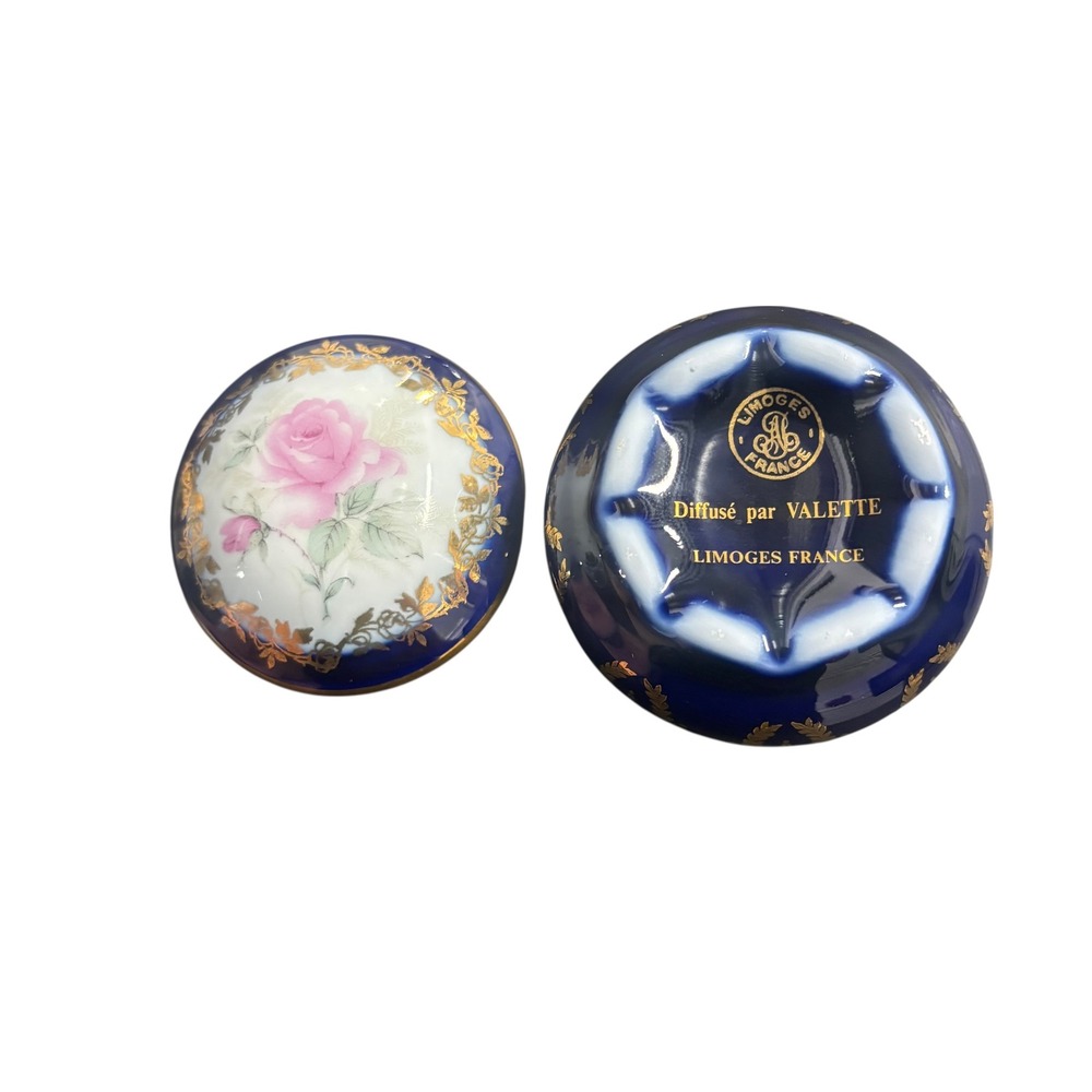 Limoges‎ France Valette Cobalt Blue Gold Rose Porcelain Trinket Box Jewelry Jar